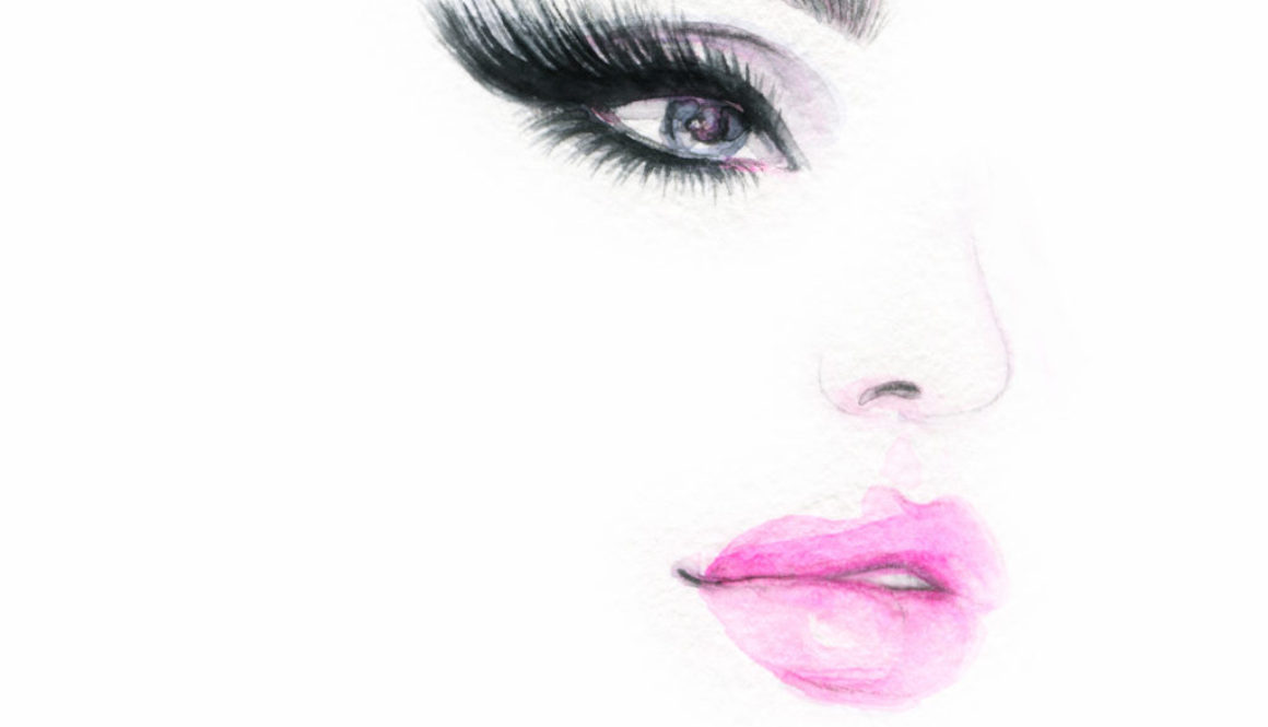 Beautiful woman face. Fashion watercolor illustration. Beauty background